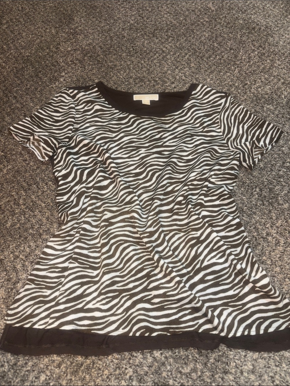 Michael Kors Brown and White Zebra Print Short Sleeve Tee